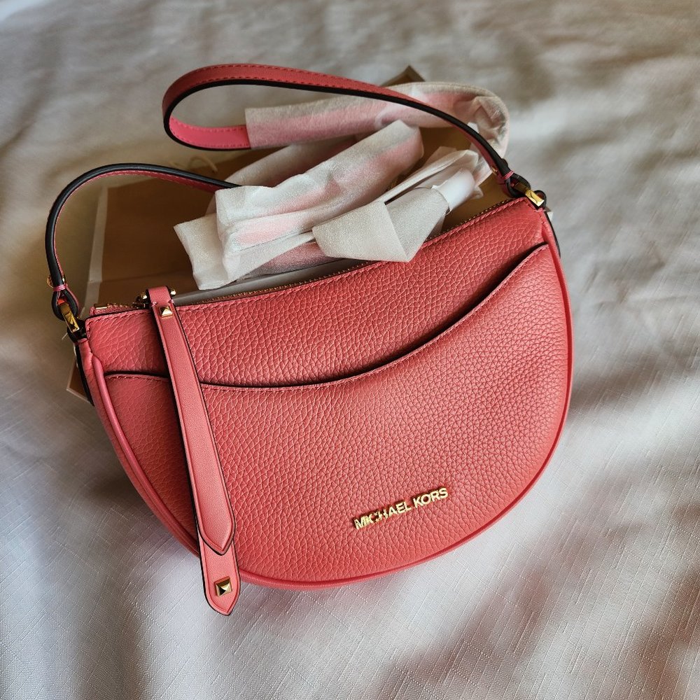 NWT Michael Kors DOVER Tea Rose Half Moon XBody Leather Crossbody Bag / Purse